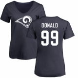 NFL Women's Nike Los Angeles Rams #99 Aaron Donald Navy Blue Name & Number Logo Slim Fit T-Shirt
