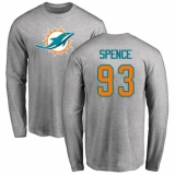 NFL Nike Miami Dolphins #93 Akeem Spence Ash Name & Number Logo Long Sleeve T-Shirt