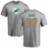 NFL Nike Miami Dolphins #77 Jesse Davis Ash Name & Number Logo T-Shirt