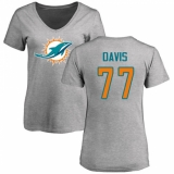 NFL Women's Nike Miami Dolphins #77 Jesse Davis Ash Name & Number Logo T-Shirt
