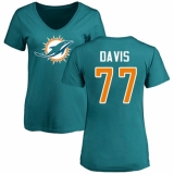 NFL Women's Nike Miami Dolphins #77 Jesse Davis Aqua Green Name & Number Logo T-Shirt