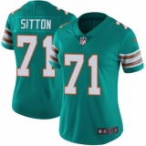 Women's Nike Miami Dolphins #71 Josh Sitton Aqua Green Alternate Vapor Untouchable Limited Player NFL Jersey