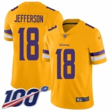 Men's Minnesota Vikings #18 Justin Jefferson Gold Stitched NFL Limited Inverted Legend 100th Season Jersey