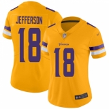 Women's Minnesota Vikings #18 Justin Jefferson Gold Stitched NFL Limited Inverted Legend Jersey