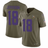 Youth Minnesota Vikings #18 Justin Jefferson Olive Stitched NFL Limited 2017 Salute To Service Jersey