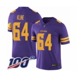 Men's Minnesota Vikings #64 Josh Kline Limited Purple Rush Vapor Untouchable 100th Season Football Jersey