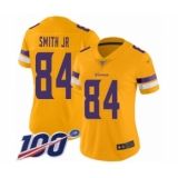 Women's Minnesota Vikings #84 Irv Smith Jr. Limited Gold Inverted Legend 100th Season Football Jersey