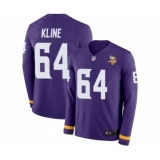 Youth Minnesota Vikings #64 Josh Kline Limited Purple Therma Long Sleeve Football Jersey