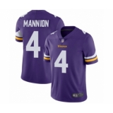 Youth Minnesota Vikings #4 Sean Mannion Purple Team Color Vapor Untouchable Limited Player Football Jersey