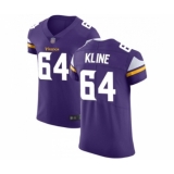 Men's Minnesota Vikings #64 Josh Kline Purple Team Color Vapor Untouchable Elite Player Football Jersey