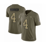 Men's Minnesota Vikings #4 Sean Mannion Limited Olive Camo 2017 Salute to Service Football Jersey