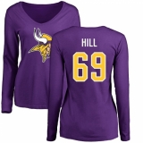 NFL Women's Nike Minnesota Vikings #69 Rashod Hill Purple Name & Number Logo Slim Fit Long Sleeve T-Shirt
