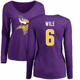 NFL Women's Nike Minnesota Vikings #6 Matt Wile Purple Name & Number Logo Slim Fit Long Sleeve T-Shirt