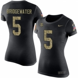 Women's Nike Minnesota Vikings #5 Teddy Bridgewater Black Camo Salute to Service T-Shirt