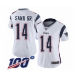 Women's New England Patriots #14 Mohamed Sanu Sr White Vapor Untouchable Limited Player 100th Season Football Jersey