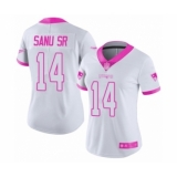 Women's New England Patriots #14 Mohamed Sanu Sr Limited White Pink Rush Fashion Football Jersey
