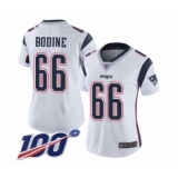 Women's New England Patriots #66 Russell Bodine White Vapor Untouchable Limited Player 100th Season Football Jersey
