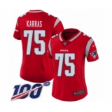 Women's New England Patriots #75 Ted Karras Limited Red Inverted Legend 100th Season Football Jersey