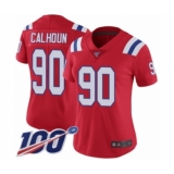 Women's New England Patriots #90 Shilique Calhoun Red Alternate Vapor Untouchable Limited Player 100th Season Football Jersey