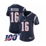 Women's New England Patriots #16 Jakobi Meyers Navy Blue Team Color Vapor Untouchable Limited Player 100th Season Football Jersey