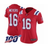Women's New England Patriots #16 Jakobi Meyers Red Alternate Vapor Untouchable Limited Player 100th Season Football Jersey