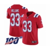 Men's New England Patriots #33 Joejuan Williams Red Alternate Vapor Untouchable Limited Player 100th Season Football Jersey