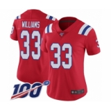Women's New England Patriots #33 Joejuan Williams Red Alternate Vapor Untouchable Limited Player 100th Season Football Jersey