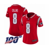 Women's New England Patriots #8 Jamie Collins Limited Red Inverted Legend 100th Season Football Jersey
