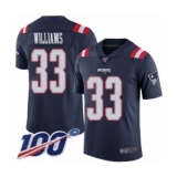 Youth New England Patriots #33 Joejuan Williams Limited Navy Blue Rush Vapor Untouchable 100th Season Football Jersey