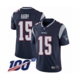 Youth New England Patriots #15 NKeal Harry Navy Blue Team Color Vapor Untouchable Limited Player 100th Season Football Jersey