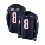 Men's New England Patriots #8 Jamie Collins Limited Navy Blue Therma Long Sleeve Football Jersey