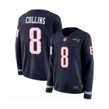 Women's New England Patriots #8 Jamie Collins Limited Navy Blue Therma Long Sleeve Football Jersey