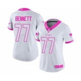 Women's New England Patriots #77 Michael Bennett Limited White Pink Rush Fashion Football Jersey