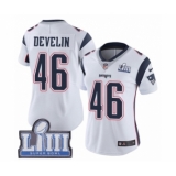 Women's Nike New England Patriots #46 James Develin White Vapor Untouchable Limited Player Super Bowl LIII Bound NFL Jersey