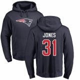 NFL Nike New England Patriots #31 Jonathan Jones Navy Blue Name & Number Logo Pullover Hoodie