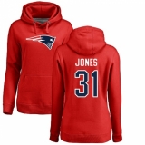 NFL Women's Nike New England Patriots #31 Jonathan Jones Red Name & Number Logo Pullover Hoodie