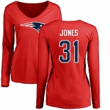 NFL Women's Nike New England Patriots #31 Jonathan Jones Red Name & Number Logo Slim Fit Long Sleeve T-Shirt