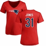 NFL Women's Nike New England Patriots #31 Jonathan Jones Red Name & Number Logo Slim Fit T-Shirt