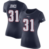 NFL Women's Nike New England Patriots #31 Jonathan Jones Navy Blue Rush Pride Name & Number T-Shirt