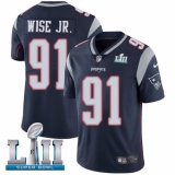 Men's Nike New England Patriots #91 Deatrich Wise Jr Navy Blue Team Color Vapor Untouchable Limited Player Super Bowl LII NFL Jersey