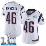 Women's Nike New England Patriots #46 James Develin White Vapor Untouchable Limited Player Super Bowl LII NFL Jersey