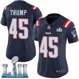 Women's Nike New England Patriots #45 Donald Trump Limited Navy Blue Rush Vapor Untouchable Super Bowl LII NFL Jersey