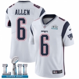 Men's Nike New England Patriots #6 Ryan Allen White Vapor Untouchable Limited Player Super Bowl LII NFL Jersey