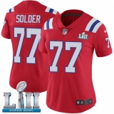 Women's Nike New England Patriots #77 Nate Solder Red Alternate Vapor Untouchable Limited Player Super Bowl LII NFL Jersey