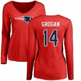 NFL Women's Nike New England Patriots #14 Steve Grogan Red Name & Number Logo Slim Fit Long Sleeve T-Shirt