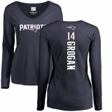 NFL Women's Nike New England Patriots #14 Steve Grogan Navy Blue Backer Slim Fit Long Sleeve T-Shirt
