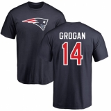 NFL Nike New England Patriots #14 Steve Grogan Navy Blue Name & Number Logo T-Shirt