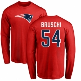 NFL Nike New England Patriots #54 Tedy Bruschi Red Name & Number Logo Long Sleeve T-Shirt