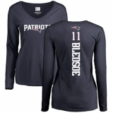 NFL Women's Nike New England Patriots #11 Drew Bledsoe Navy Blue Backer Slim Fit Long Sleeve T-Shirt