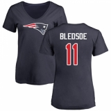 NFL Women's Nike New England Patriots #11 Drew Bledsoe Navy Blue Name & Number Logo Slim Fit T-Shirt